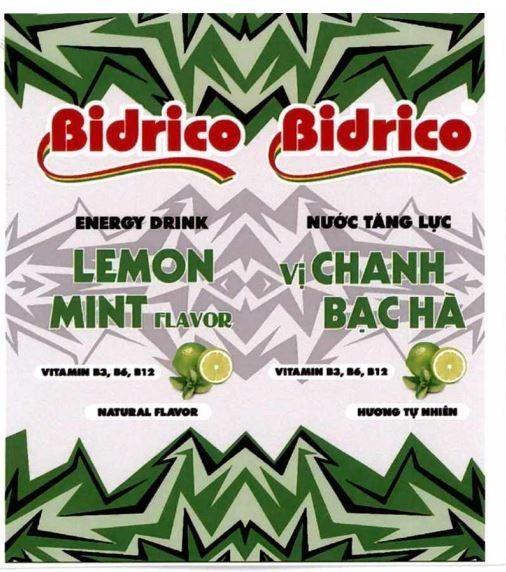 Bidrico ENERGY DRINK NƯỚC TĂNG LỰC LEMON MINT FLAVOR VỊ CHANH BẠC HÀ VITAMIN B3, B6, B12 NATURAL FLAVOR HƯƠNG TỰ NHIÊN