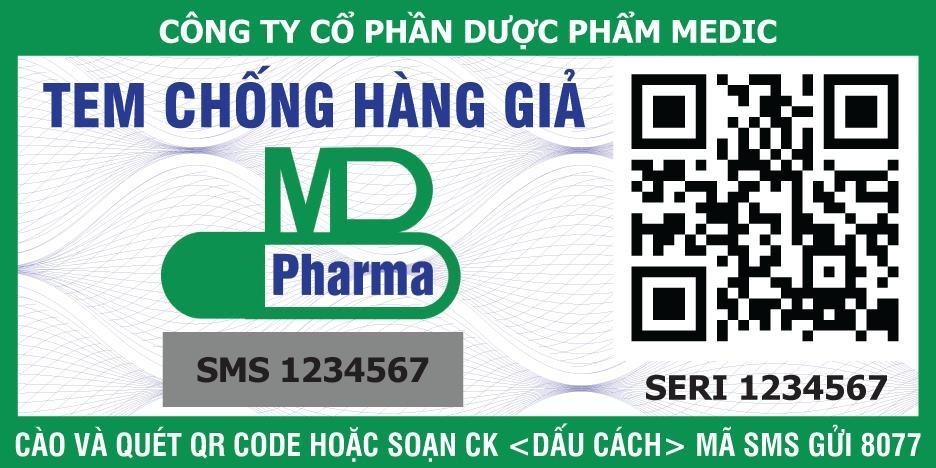 CÔNG TY CỔ PHẦN DƯỢC PHẨM MEDIC TEM CHỐNG HÀNG GIẢ MD Pharma SMS 123456 SERI 1234567 CÀO VÀ QUÉT QR CODE HOẶC SOẠN CK  MÃ SMS GỬI 8077