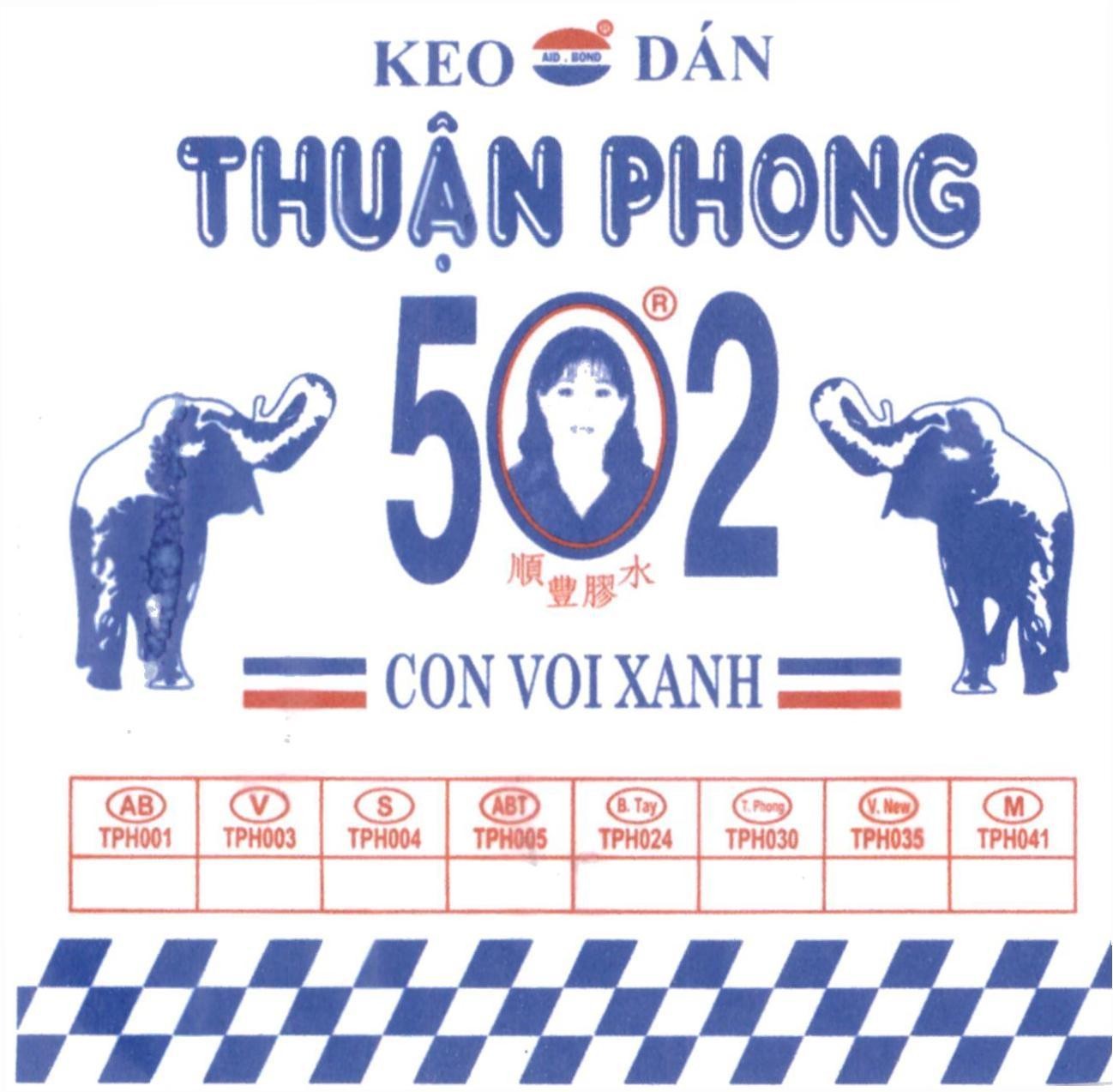 KEO DÁN THUẬN PHONG 502 AID.BOND CON VOI XANH AB TH001 V TPH003 S THP004 ABT THP005 B.Tay TPH024 T.Phong TPH030 V.Neu TPH035 M TPH041 [shun feng jiao shui: keo dán thuận phong]