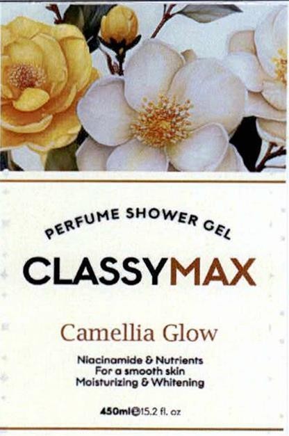 PERFUME SHOWER GEL CLASSYMAX Camellia Glow Niacinamide & Nutrients For a smooth skin Moisturizing & Whitening 450ml 15.2 fl.oz